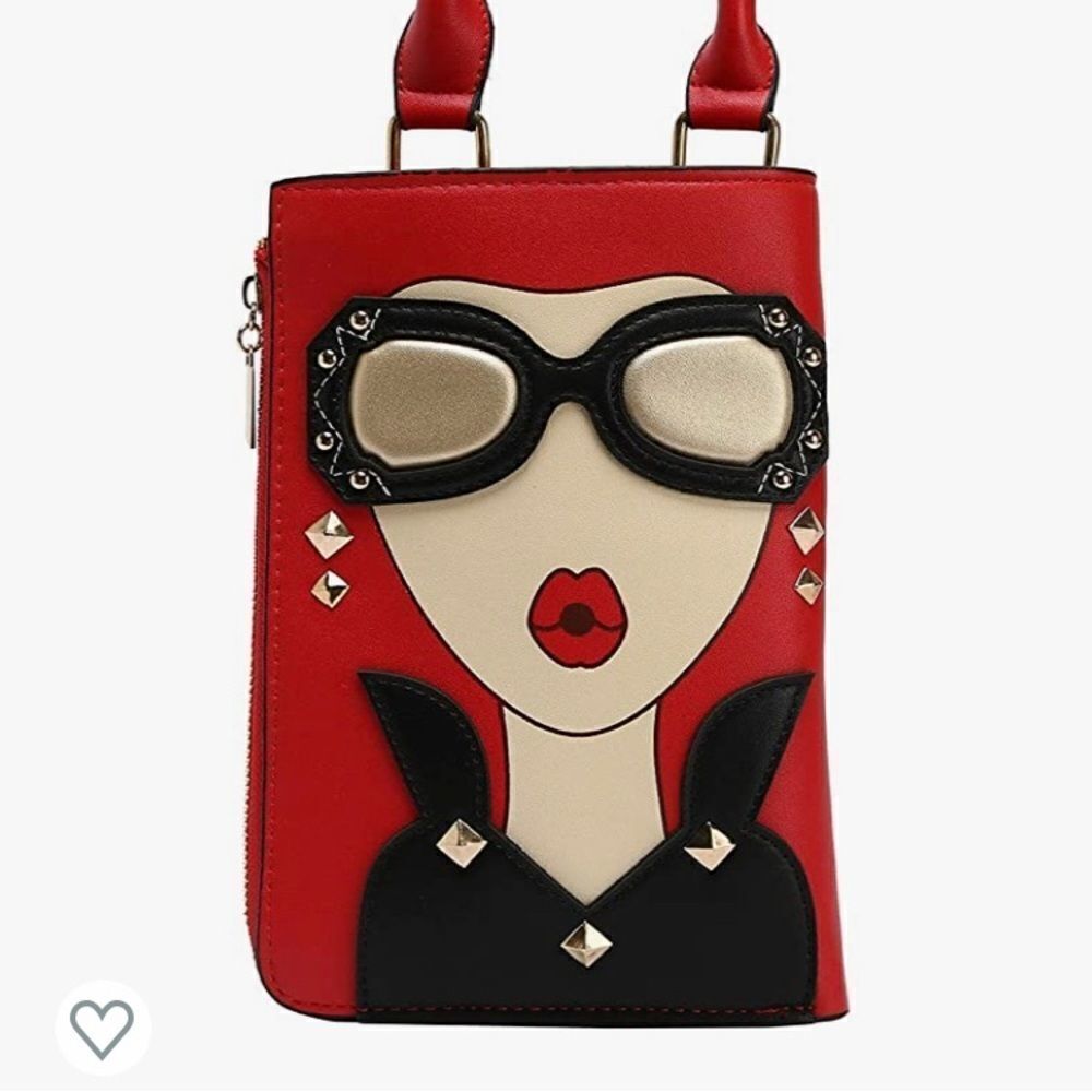 Cute Big Glasses Face Clutch Purse RED ONLY